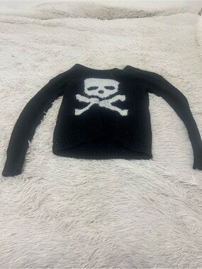 Sweater Project Black Crewneck Sweater with White Skull & Crossbones